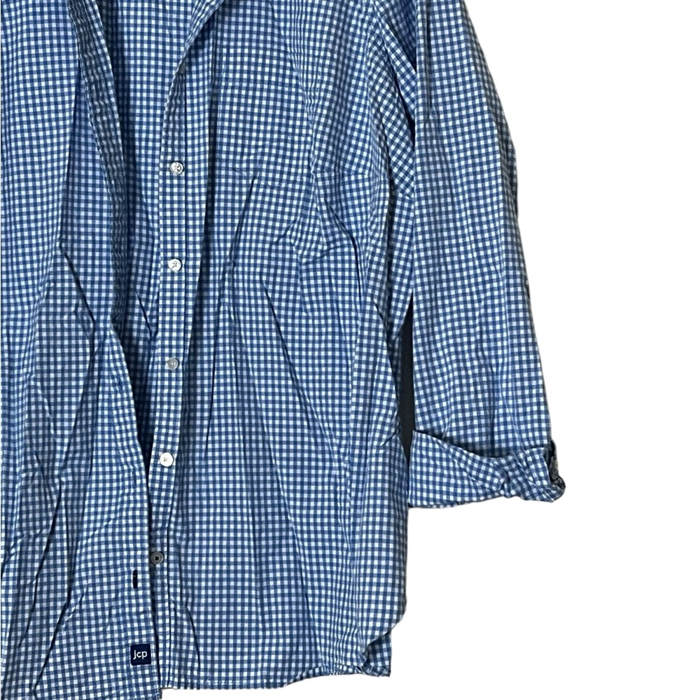 JCP | Blue/white checkered plaid cotton button down long sleeve shirt si… - Picture 3 of 12